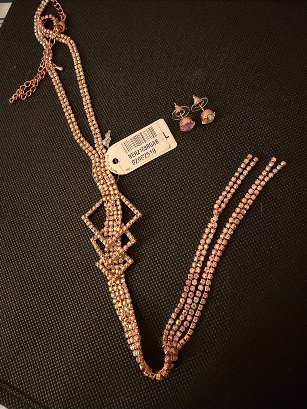 Search for Sanity Rose Gold Crystal Geometric Necklace Set